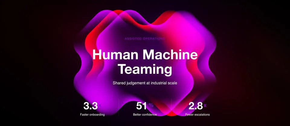 Human machine teaming slide with red liquid neon forms Stock-Illustration