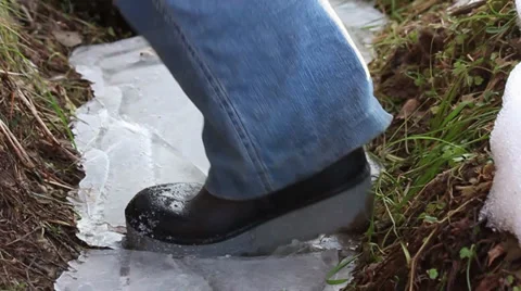 Human made step foot on the ice, side view Stock-Footage 33918360