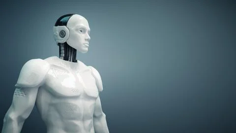 Human male robot. Artificial intelligence and innovation concept. Illustrazione stock