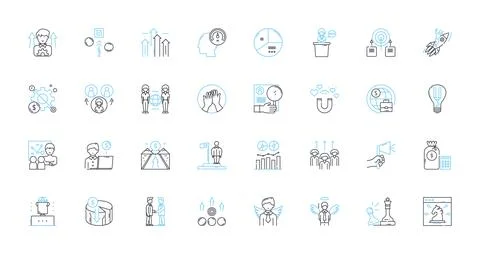 Human management linear icons set. Leadership, Communication, Delegation 스톡 일러스트