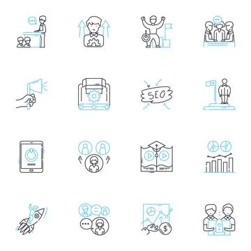 Human management linear icons set. Leadership, Communication, Delegation Stock Illustration