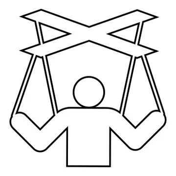 Human manipulation concept Puppet stick man manipulating on string Dependence Stock Illustration