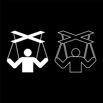 Human manipulation concept Puppet stick man manipulating on string Dependence Stock Illustration