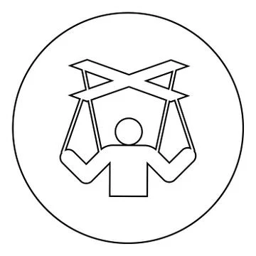 Human manipulation concept Puppet stick man manipulating on string Dependence Stock Illustration
