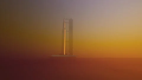 Human on Mars with Rocket, Rover, realistic dust in 4K. Video stock 247905305