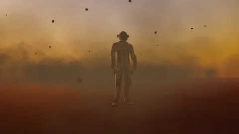 Human on Mars with Rocket, Rover, realistic dust in 4K. Video stock 247905324