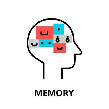 Human Memory icon, flat thin line vector illustration Stock Illustration