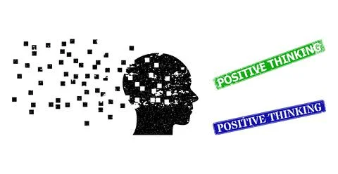 Human Memory Synthesis Textured Icon and Textured Positive Thinking Stamp Stock Illustration