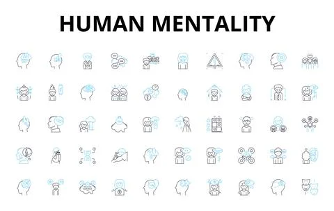 Human mentality linear icons set. Capacity, Perception, Emotion, Intelligence Stock Illustration