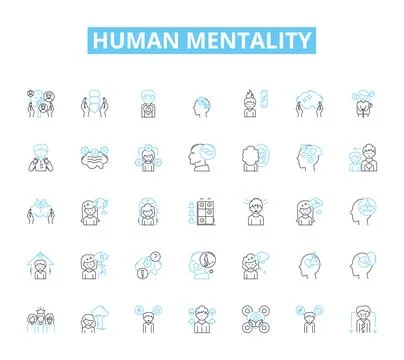 Human mentality linear icons set. Capacity, Perception, Emotion, Intelligence Stock Illustration