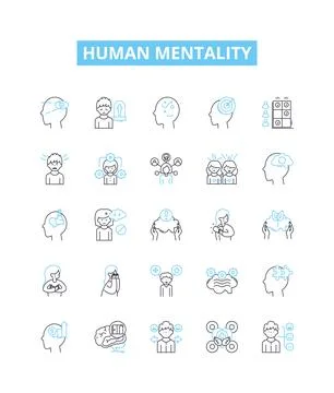 Human mentality vector line icons set. Mindset, Attitude, Perception, Cognition Stock Illustration