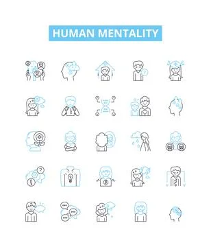 Human mentality vector line icons set. Mindset, Attitude, Perception, Cognition Stock Illustration