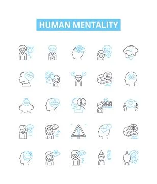 Human mentality vector line icons set. Mindset, Attitude, Perception, Cognition Stock Illustration