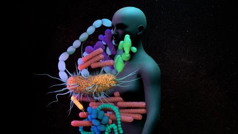 The human Microbiome, genetic material of all the microbes that live Stock Illustration