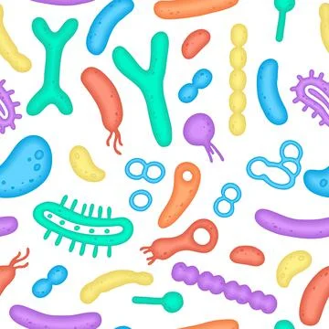 The human microbiome is a seamless pattern. Vector image. Bifidobacteria, lac Stock Illustration