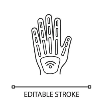 Human microchip implant in hand linear icon Stock Illustration