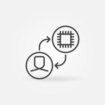 Human with Microchip line vector Machine Learning icon Illustrazione stock