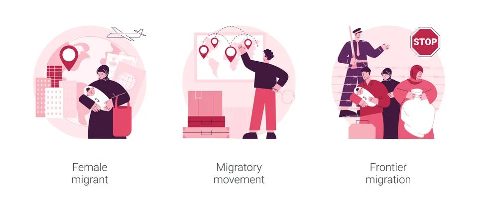 Human migration abstract concept vector illustrations. Illustrazione stock