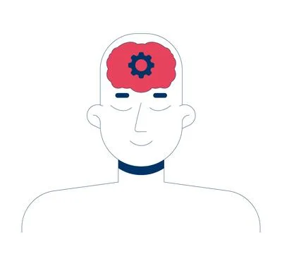 Human mind with brain gear symbol 2D cartoon character Stock Illustration