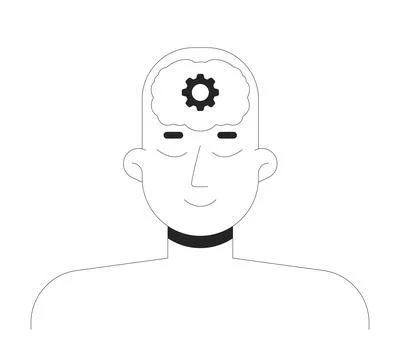 Human mind with brain gear symbol 2D line character Stock Illustration