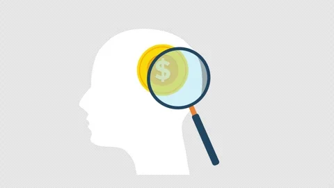 Human Mind Focused on Financial Thinking with Magnifying Glass and Dollar Coin Stock Footage 339762344