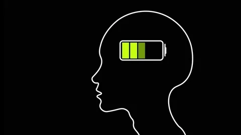 Human Mind Full of energy and Power concept with battery fully charging in .. Stock Footage 304773981