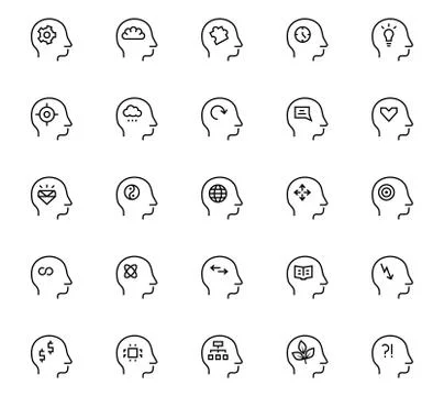 Human mind icon in thin line style. Vector symbols. Stock Illustration