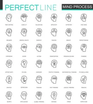 Human mind identity features thin line web icons set. Outline stroke icon design Stock Illustration