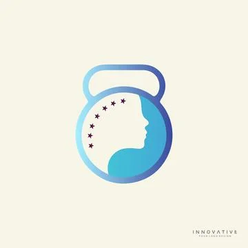 Human mind logo design with dumbbell icon. new best health and physical fitne イラスト素材