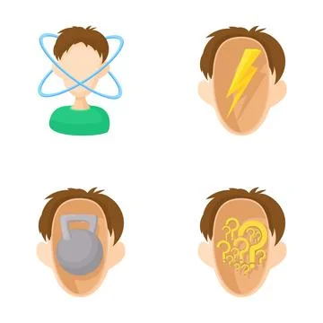 Human mind problems concept set experiencing confusion pressure thought proce Stock Illustration