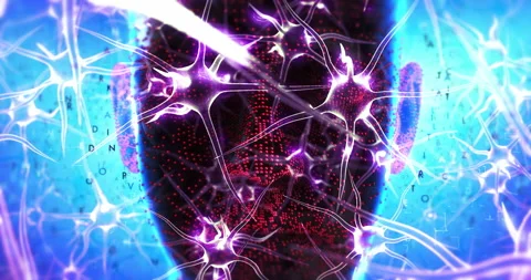 Human Mind Representation With Glowing Neurons and Data Points. Stock Footage 321491486