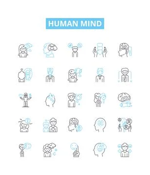 Human mind vector line icons set. Thought, Intellect, Psychoanalysis Illustrazione stock