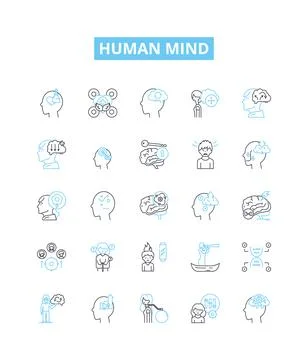 Human mind vector line icons set. Thought, Intellect, Psychoanalysis Illustrazione stock