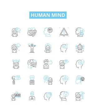 Human mind vector line icons set. Thought, Intellect, Psychoanalysis Illustrazione stock
