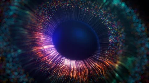 Human multicolored iris of the eye animation concept. Rainbow lines after a Stockbeeldmateriaal 126496335