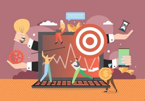 Human multitasking. Office workers performing many tasks at once, vector Stock Illustration