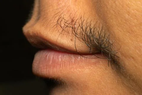 Human Mustache and Lips Macro Closeup Stock Photos