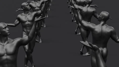 Human naked young posing figure, black athletic muscular strong power athlete Stock Footage 180653414