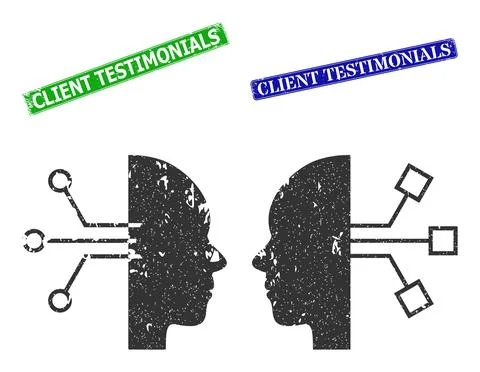 Human Network Interface Scratched Icon and Scratched Client Testimonials Stamp Illustrazione stock