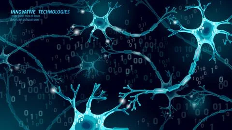 Human neuron low poly anatomy concept. Artificial neural network technology Stockillustratie