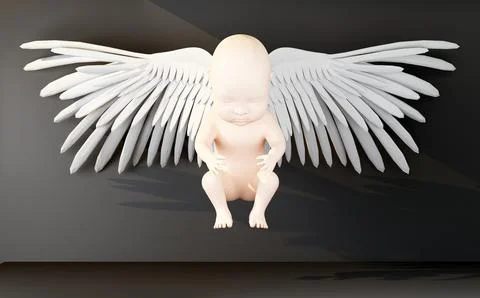 Human newborn with wings in ray of light Stock Illustration