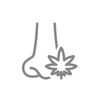 Human nose with marijuana leaf line icon. Cannabis treatment, anesthesia symbol Stockillustratie
