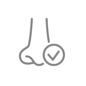 Human nose with tick checkmark line icon. Healthy organ of smell, olfactory Stock Illustration