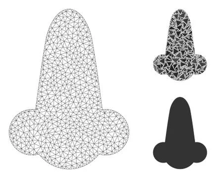 Human Nose Vector Mesh Wire Frame Model and Triangle Mosaic Icon イラスト素材