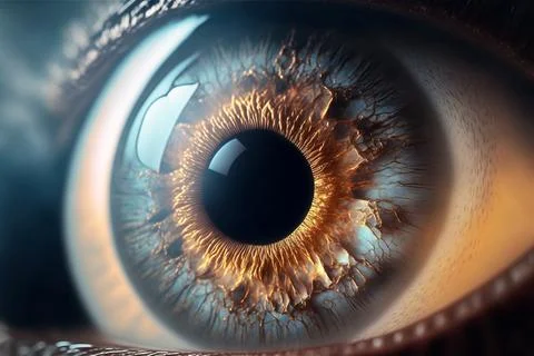 Human open blue macro eye closeup with eyeball and iris optical concept. Stock Illustration