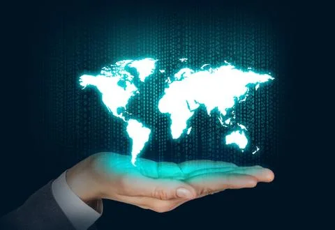 Human open hand with world map 스톡 사진