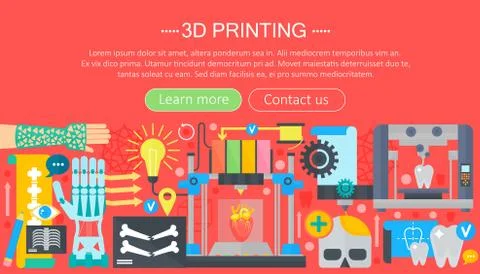 Human organs 3d printer technology flat concept set. 3d printing medicine. Web Illustrazione stock