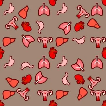 Human organs seamless doodle pattern. Pattern on the medical theme of the org Stock Illustration