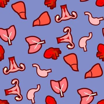 Human organs seamless doodle pattern. Pattern on the medical theme of the org Stock Illustration
