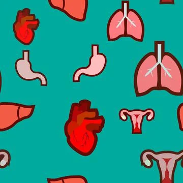 Human organs seamless doodle pattern. Pattern on the medical theme of the org Illustrazione stock